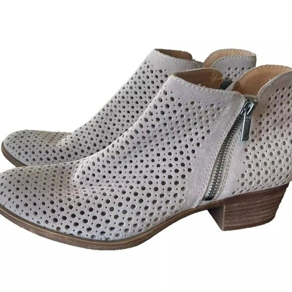 NEW Lucky Brand Booties Gray Perforated Leather Suede 9.5 Bayley zipper - Picture 1 of 8
